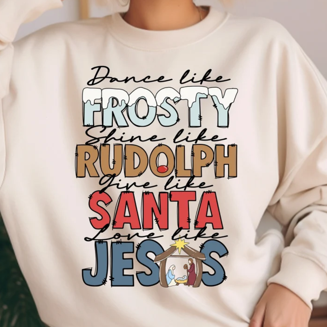 Frosty Rudolph Santa Jesus Crewneck Sweatshirt