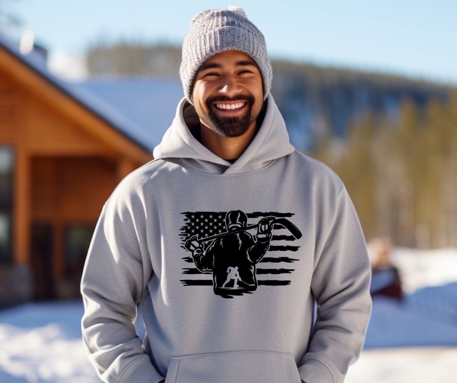 Hockey Player Flag Pullover Hoodie