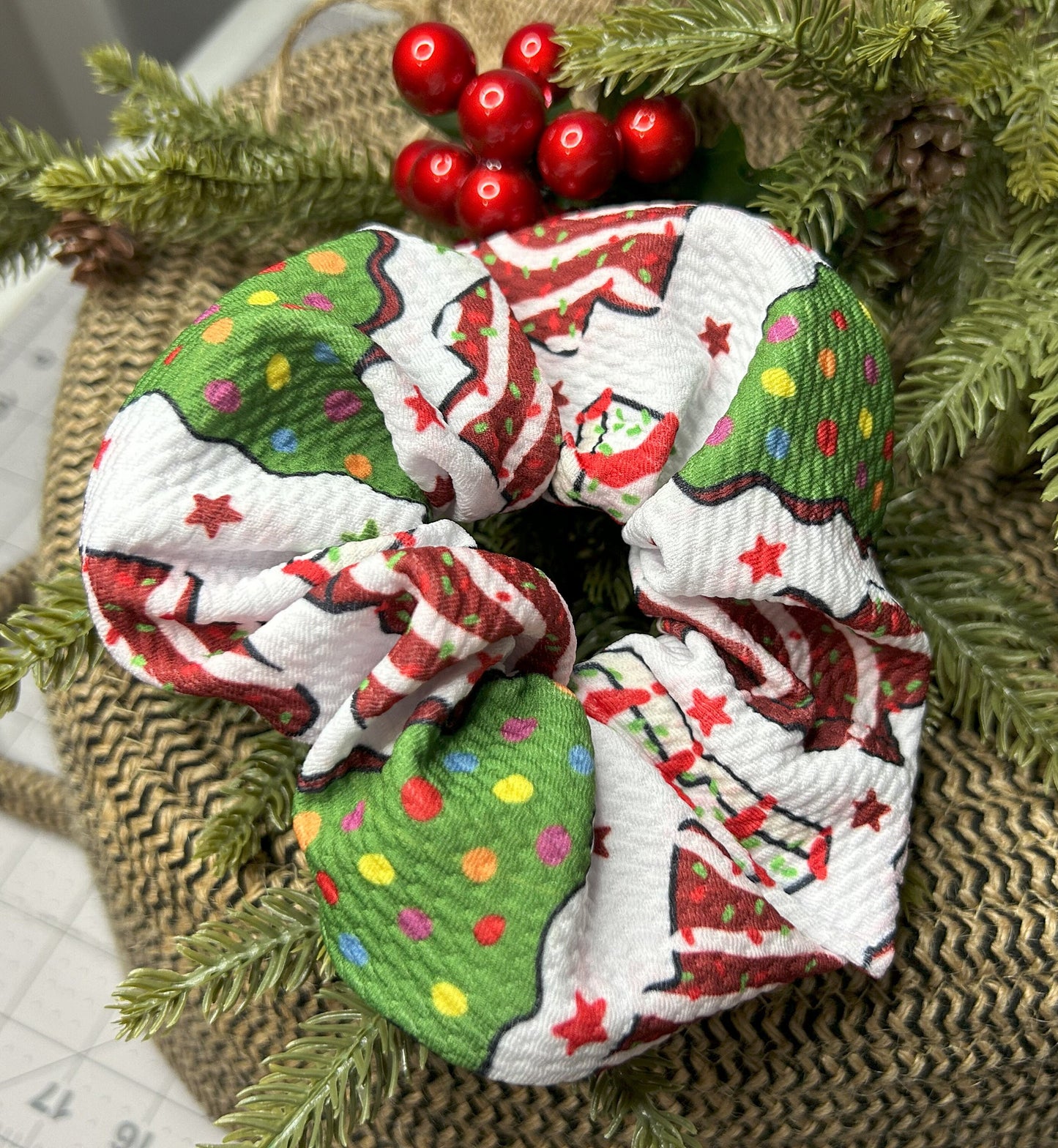 Christmas Brownie and Christmas Tree Cake Jumbo Scrunchie