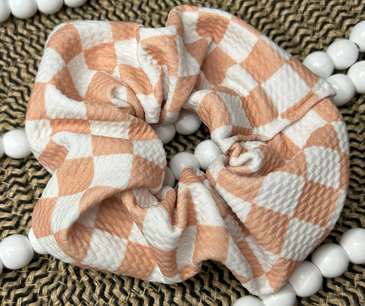 Beige Checkered Jumbo Scrunchie