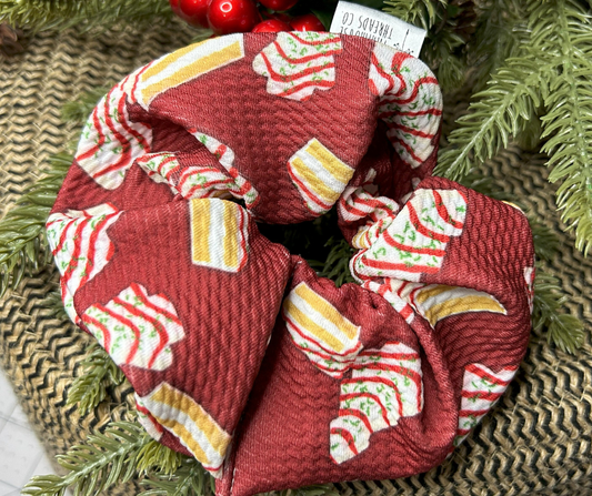 Burgandy Christmas Tree Cake Jumbo Scrunchie