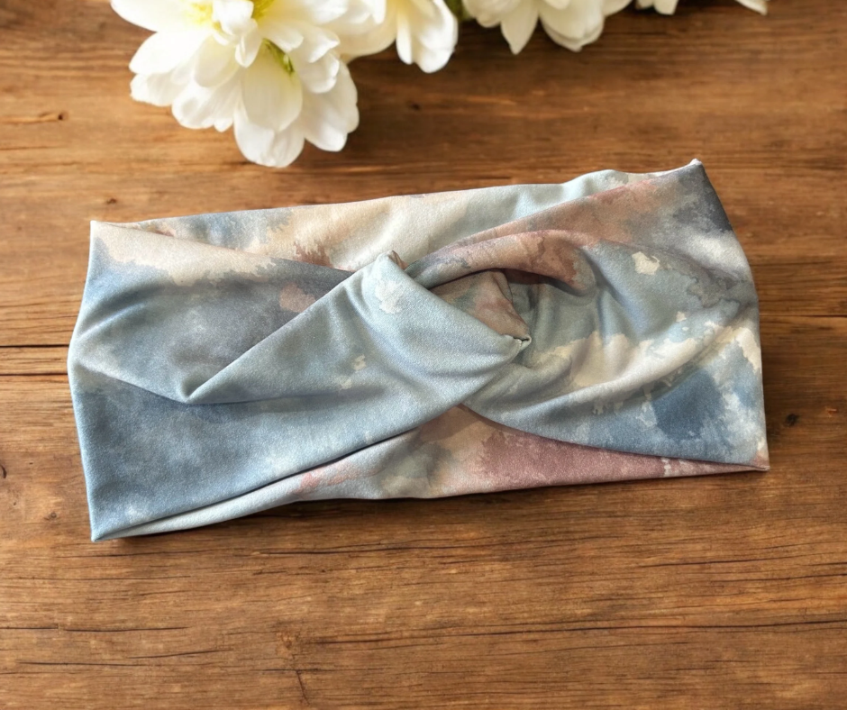 Blue and Pink Marble Extra Wide DBP Twisted Headband