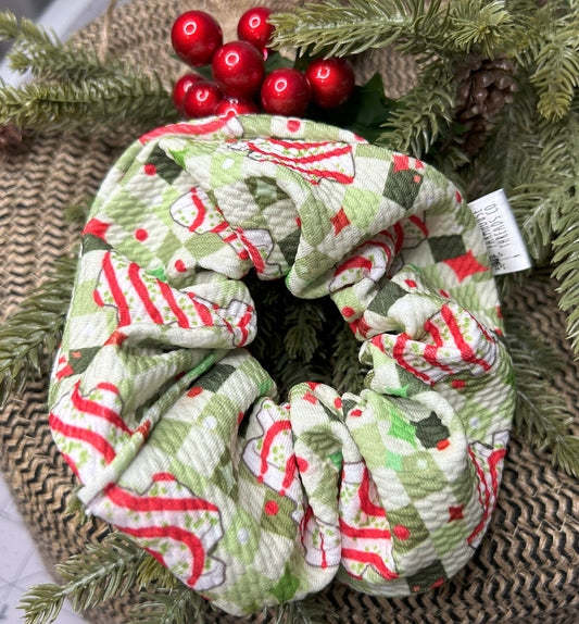 Green Checkered Christmas Tree Cake Jumbo Scrunchie