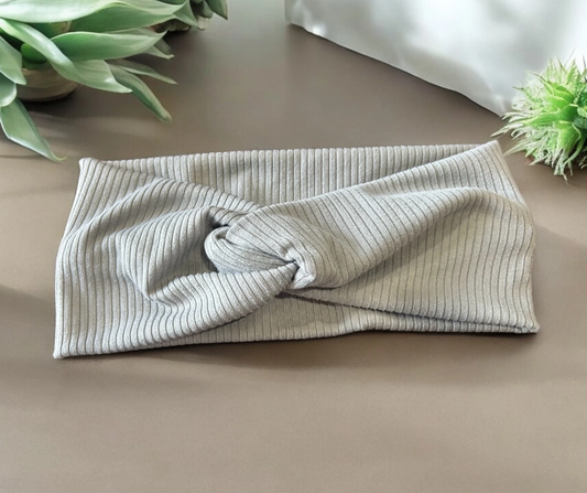 Grey Rib Knit Extra Wide Headband