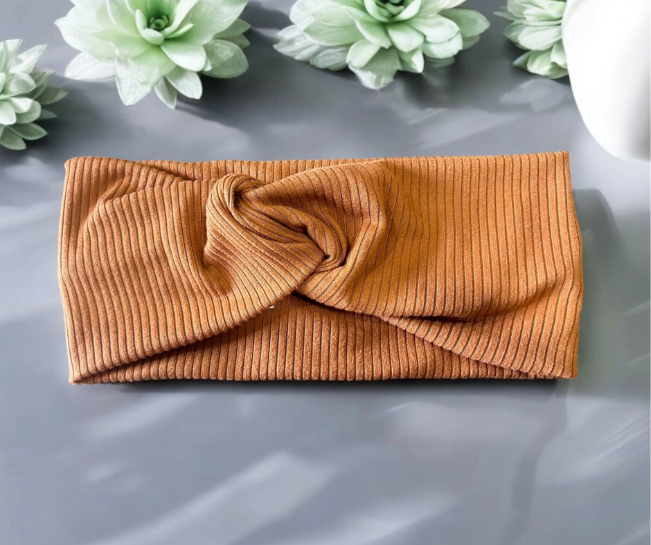 Rustic Orange Rib Knit Extra Wide Headband