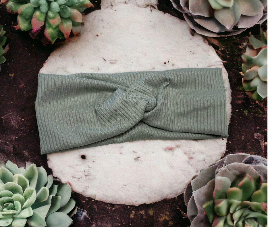 Sage Green Rib Knit Twisted Headband