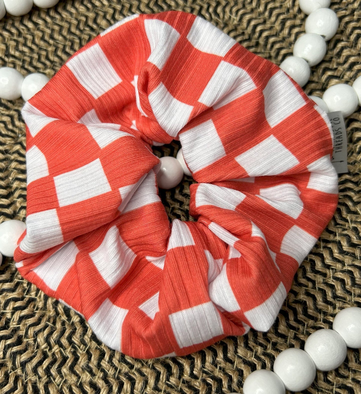 Salmon Checkered Jumbo Scrunchie